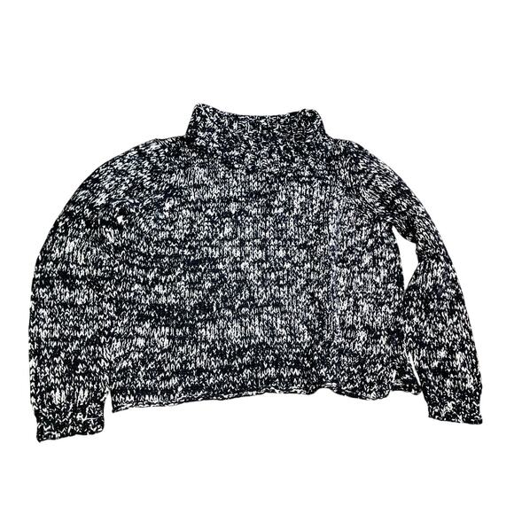 Eileen Fisher Sweaters - Eileen Fisher Black White Cropped Turtle Neck Organic Cotton Sweater Size Large